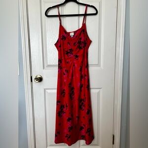 A New Day Red and Red and Hot Pink Romantic Floral Midi Dress